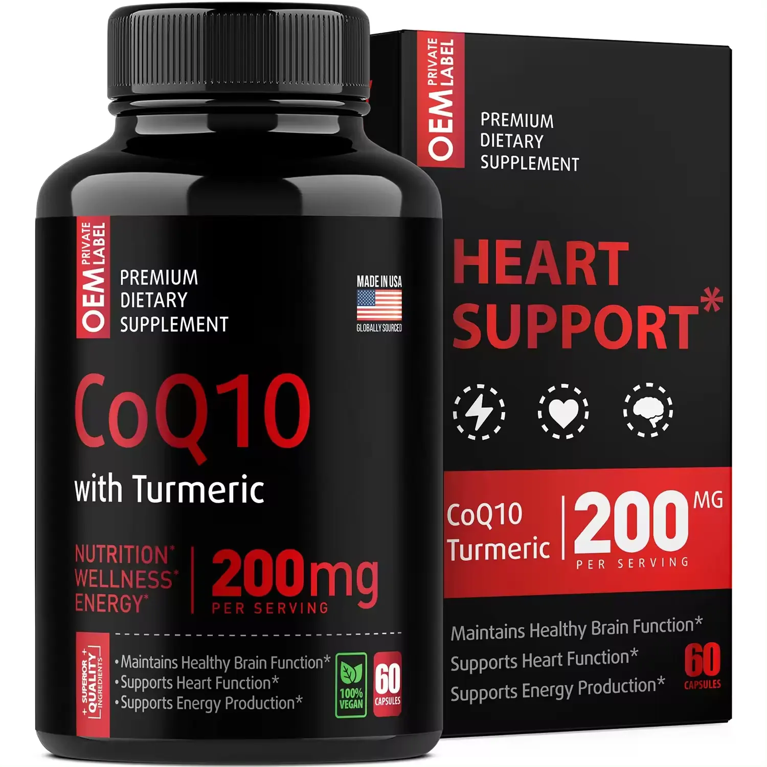 Approvisionnement d'usine Biocaro COQ 10 Capsule Coenzyme Q10 Capsules Supplément COQ10 Capsule dure Soutient la santé du cœur et des antioxydants