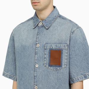 Chemise en jean bleu délavé surdimensionnée avec poche poitrine pour homme - Product Image 4