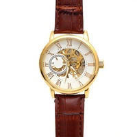 Montre mécanique semi-automatique pour homme, étanche, design ajouré, boîtier en métal, bracelet en cuir, fermoir caché