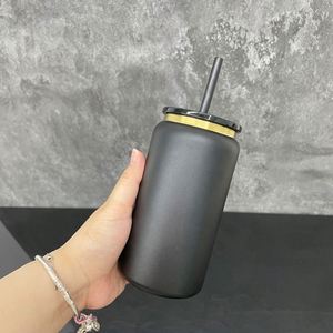 Metal Reusable Ready to Ship Gold Plated 16oz Stainless Steel Glass Can Tumbler with clear Plastic Straws - Product Image 3
