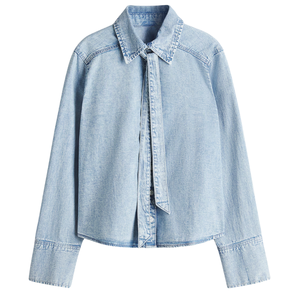 เสื้อเชิ้ตเดนิมลำลองแบบกระดุมสำหรับผู้หญิง ผลิตจากวัสดุที่เป็นมิตรต่อสิ่งแวดล้อม ระบายอากาศได้ดี แขนยาว ทันสมัย น้ำหนักเบา เหมาะสำหรับใส่ในชีวิตประจำวัน รับผลิตแบบ OEM ODM - Product Image 5