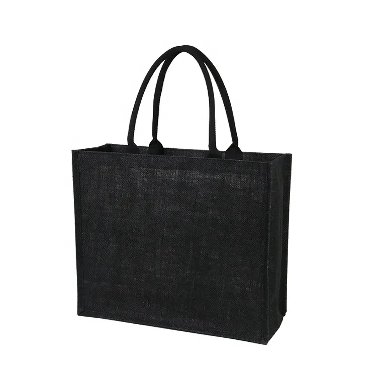 Wholesale Cheap Blank Customize Jute Linen Beach Black Burlap Tote Bags