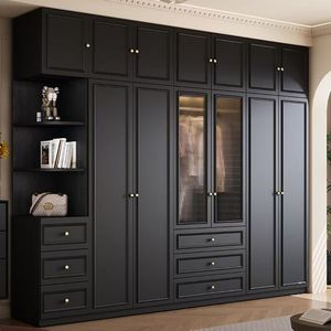 <span class=keywords><strong>Armadio</strong></span> Nero Stile Retrò Mid-Century, Design Classico Francese-Americano Vintage, Grande Guardaroba Pratico per lo Stoccaggio - Product Image 1