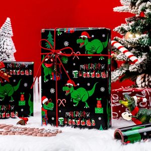 Dinosaur Christmas Wrapping Paper Roll 17 Inch x 33 Feet Reversible Gift Wrap For Kids Holiday Decorations - Product Image 2
