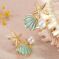 Nouvelles Boucles d'Oreilles Tendance Douces et Élégantes, Imitation Perle, Étoile de Mer et Coquillage, pour Femme, Bijoux