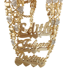 秋寒个性化双层XO链项链 - 3D定制名字+小熊吊饰 |   女士不锈钢首饰 - Product Image 1