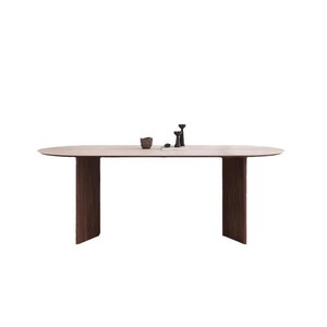 Set Tavolo <span class=keywords><strong>da</strong></span> Pranzo Moderno in Noce con Piano in Travertino <span class=keywords><strong>e</strong></span> Gambe in Legno Massello, 6 <span class=keywords><strong>Sedie</strong></span> per Ristorante <span class=keywords><strong>e</strong></span> Casa - Product Image 4
