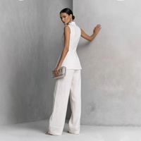 Ensemble gilet sans manches d'été pour femme, effet drapé, élégant, coupe régulière, fluide, deux pièces, uni, décontracté, tenue longue