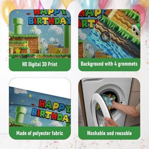 Striscione Decorativo per Festa di <span class=keywords><strong>Compleanno</strong></span> a Tema Super Bros, Sfondo Riutilizzabile 5x3ft per Decorazione Murale e Foto - Product Image 6