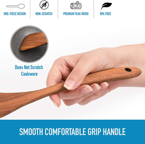 Set di Utensili <span class=keywords><strong>da</strong></span> <span class=keywords><strong>Cucina</strong></span> in Legno Naturale Ecologico dal Design Classico Tradizionale con Cucchiai, Spatole e Forchetta per Insalata - Product Image 3