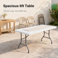 Table pliante spacieuse de 182 cm, blanche, en HDPE, avec structure métallique robuste pour pique-nique en plein air