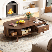 Table à thé en bois sur mesure avec étagère ouverte, compartiment dissimulé, glissières lisses, poignée dorée, meuble central moderne pour appartement
