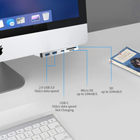 Rocketek Aluminio USB 3,1 Hub con lector de tarjetas de memoria 5 en 1 USB 3,0 Estación de acoplamiento Combo USB C Adaptador para iMac Mouse Keyboard