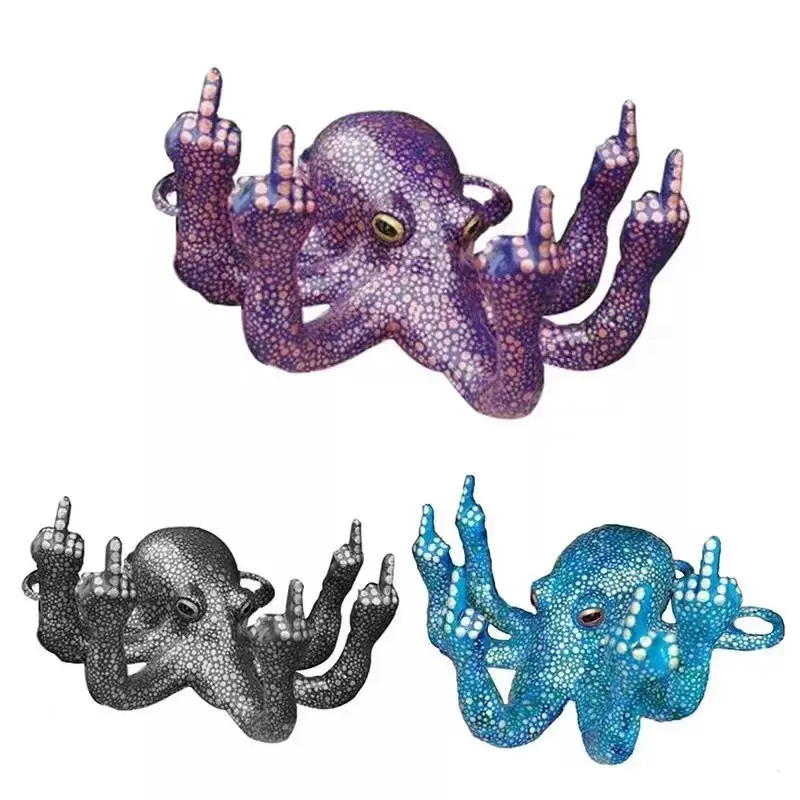 Resin Craft Sculpture Leuchtende Mittelfinger Geste Octopus Ornament Humorvolle lustige Octopus Figur Angry Octopus Statue