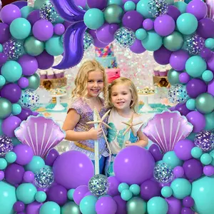 136 pcs happy children's birthday party decorations purple mermaid balloon arch set