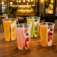 Gobelet en plastique PP jetable personnalisé de 16 oz avec séparateurs, gobelet à compartiments transparent pour crème glacée, café, boissons froides, vente en gros