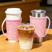Manchon isotherme personnalisé en néoprène pour tasse à café avec poignée imprimée, support à bière portable et pliable, réutilisable