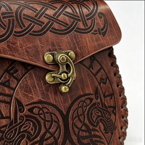 Borsa a Vita Vintage Nordica Pelle PU Goffrata Vichingo Drago Lupo Medievale Cosplay LARP Accessorio Costume - Product Image 4