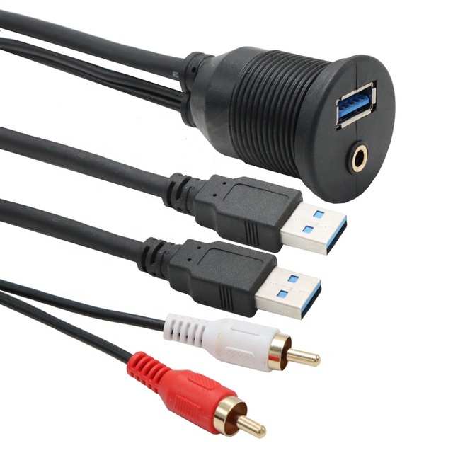 Car 2M USB 3.0 & 2 RCA Male to USB3.0 & 3.5mm Aux Female Extension Cable Dashboard Panel Flush Mount Lead Boat Motor Accessories