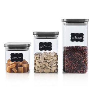 Kitchen Bamboo lid square shape high borosilicate glass containers for food storage