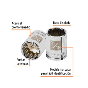 Truper Set da 6 unità 11/16 \ "presa da 12 Pin 3/8 \" 11/16 quadrati \ "Dado con Cuadro per la casa e l'uso professionale - Product Image 2