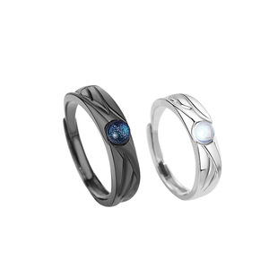 Angel And Demon <b>Couple</b> <b>Rings</b> Black White Vintage Glass Moonstone Open <b>Ring</b> <b>For</b> Engagement Unisex Jewelry - Product Image 4