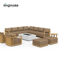 Canapé d'angle en L de luxe moderne en teck pour hôtel, ensemble de canapés de jardin avec foyer, mobilier d'extérieur durable pour la vente en gros