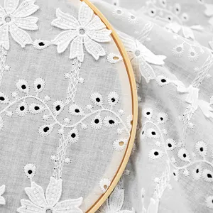 Hot Selling 3d Flower Cotton Eyelet Embroidery Lace Fabric For Garment