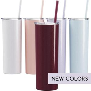 Botella de agua de sublimación recta de doble pared con pajita, vaso Delgado blanco de 20 oz, muestra gratis - Product Image 3