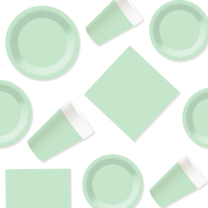 DAMAI – Vaisselle jetable unie vert opale pour fêtes, assiettes de 7 et 9 pouces, gobelets en papier, serviettes - Product Image 2