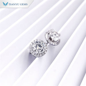 Tianyu Gems Sterling Silver Gold Plated Classic Stylish Minimalist <b>Halo</b> Four-prong Setting Round Moissanite Stud <b>Earrings</b> Unisex - Product Image 4