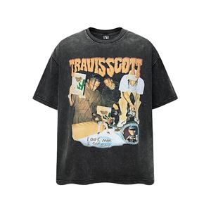 Di alta qualità 330 Gsm cotone pesante Vintage lavato nero oversize t-shirt per gli uomini con lavaggio acido di stampa digitale - Product Image 2