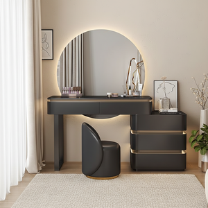 Nouveau produit : Meuble-lavabo autoportant moderne et minimaliste en bois massif couleur crème, table de toilette tout-en-un pour chambre à coucher - Product Image 5
