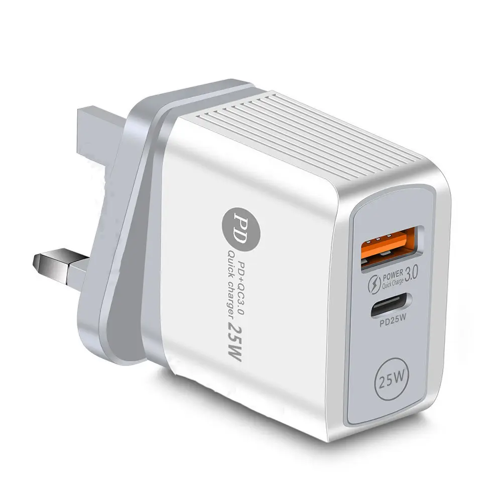 Fast Charger UK US EU PD 25W +QC 3.0 Universal USB to USB C Multiple Adapter Mobile Phone Travel Wall Charger Charging
