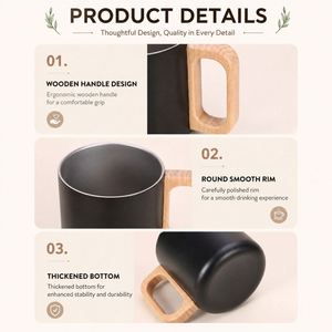 Custom Logo 400Ml <b>Bamboo</b> Handle With Lid Promotional Gifts Coffee Tea Office Insulated Stainless Steel Travel <b>Mug</b> - Product Image 4