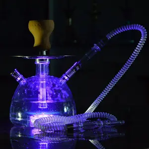 Portable Round Acrylic double hose on table Base Hookah With Led Light Nargile Hookah Shisha Custom Logo tobacco shisha