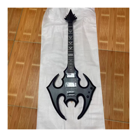 JELO Guitare basse électrique 6 cordes Corps en acajou noir mat CNC sculpté Design en forme de chauve-souris Érable pour la musique
