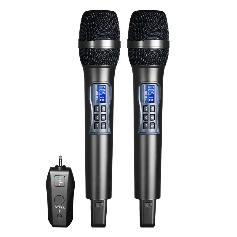 Micrófonos inalámbricos duales UHF para Karaoke, sistema de micrófono dinámico inalámbrico con receptor recargable, Plug and Play,