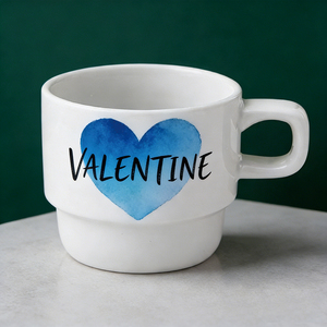 Tazas Apilables de Cerámica para el Día de San Valentín - Diseño de Corazón y Luna con Texto de "VALENTINE", "SWEET", "BABY", "LOVE", Regalo Romántico - Product Image 2
