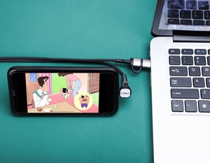 1M Durable Nylon Braided 4 in 1 <strong>Usb</strong> <strong>Phone</strong> Holder Charger Cable Two <strong>Input</strong> Micro 8 Pin Type c Fast Charging Data Cable with Stand - Product Image 5