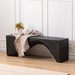 Taburete de madera maciza natural moderno, mesa de centro carbonizada, mesita de noche para sala de estar, mesa auxiliar negra, taburetes otomanos ornamentales para - Product Image 4