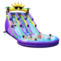 Toboggan aquatique gonflable Mingrui 21FT avec motif soleil mignon, en tissu non tissé, pour fête d'anniversaire, été, extérieur, jardin, jouet aquatique, 500 kg