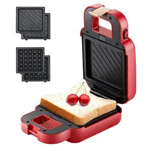 Roter Mini Sandwich Maker Tragbarer 2 in 1 Waffeleisen Panini Press Grill Toaster Sandwich Maker für gesundes Frühstück