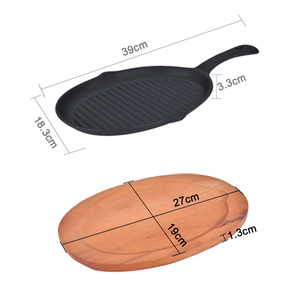 2 in 1 Cooking Cookware Frying Skillet Cast Iron <strong>Grill</strong> Pizza <strong>Pan</strong> With Wooden Board - Product Image 3