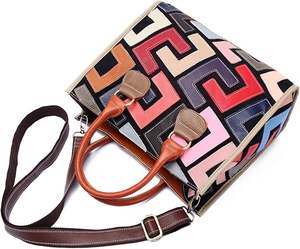 Sac à main femme tendance en cuir véritable patchwork, fermeture éclair, écologique, imperméable, bandoulière simple, grande capacité, type tote - Product Image 4