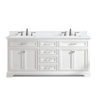 Coiffeuse de salle de bain laquée personnalisée Comptoir en quartz blanc de haute qualité Coiffeuse de salle de bain blanche moderne avec deux lavabos