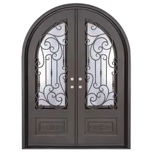 더블 하우스 강한 prehung 항목 프랑스어 철 메인 입구 그릴 디자인 블랙 전면 폭풍 문