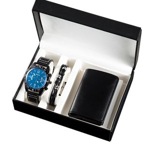 Business Men Wristwatch 3Pcs Gift Box <b>Set</b> Casual Quartz <b>Watch</b> with Cowhide Bracelet Nylon Replacement Strap - Product Image 1