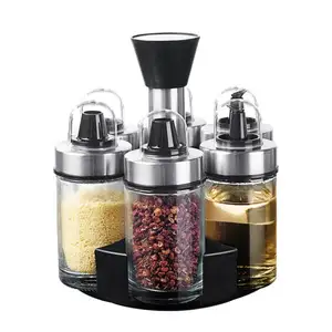 Jiameal OEM/ODM 6 PCS Black Lid Seasoning Dispenser Rotating Spice Rack New Style Condiment Container Bottle Set Spice Jar