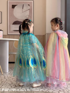 義烏義源衣服ソフトキッズコスチュームパーティーウェアガールズケープ子供用ブティックガールプリンセスカラフルチュールスパークルケープ - Product Image 5